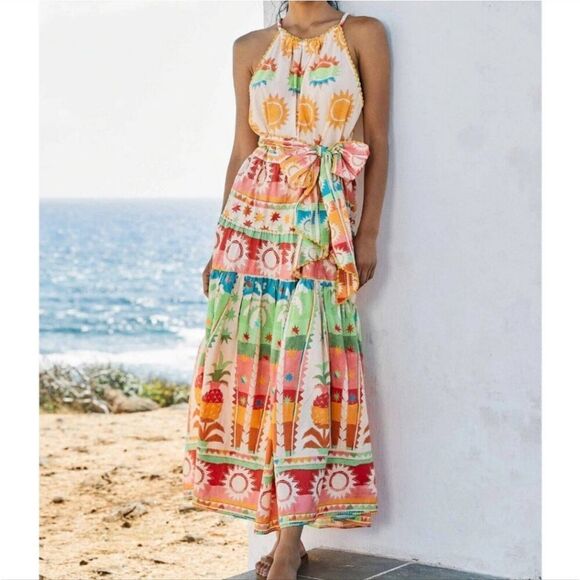 Farm Rio Rainbow Sunset Maxi Dress Size small NWT - Picture 1 of 8